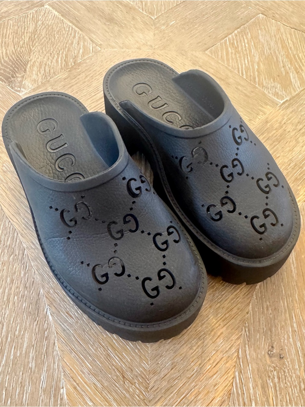 Gucci GG Rubber Platform Clogs Black Size 38